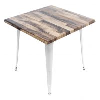 800mm Square Rustic Maple Isotop Table with White Tolix Base