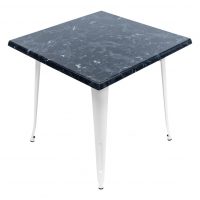 800mm Square Alcantara Black (Marble Look) Look Isotop Table with White Tolix Base