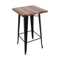 600mm Square Shesman Timber Look Isotop Table Top with Matte Black Tolix Bar Base