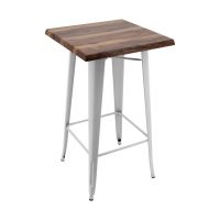 600mm Square Shesman Timber Look Isotop Table Top with Matte White Tolix Bar Base