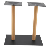 Chicago Twin Dining Table Base in Matte Black with Round Oak Finish Pole