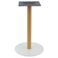 Circular Steel Dining Table Base in Gloss White with Oak Finish Pole