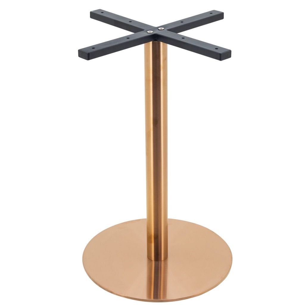 Circular Stainless Steel Dining Table in Brushed Copper with Round Pole