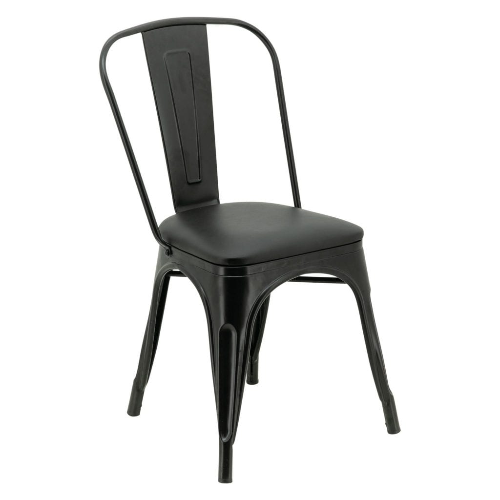 Replica Tolix Chair in Black with Black Cushioned Seat