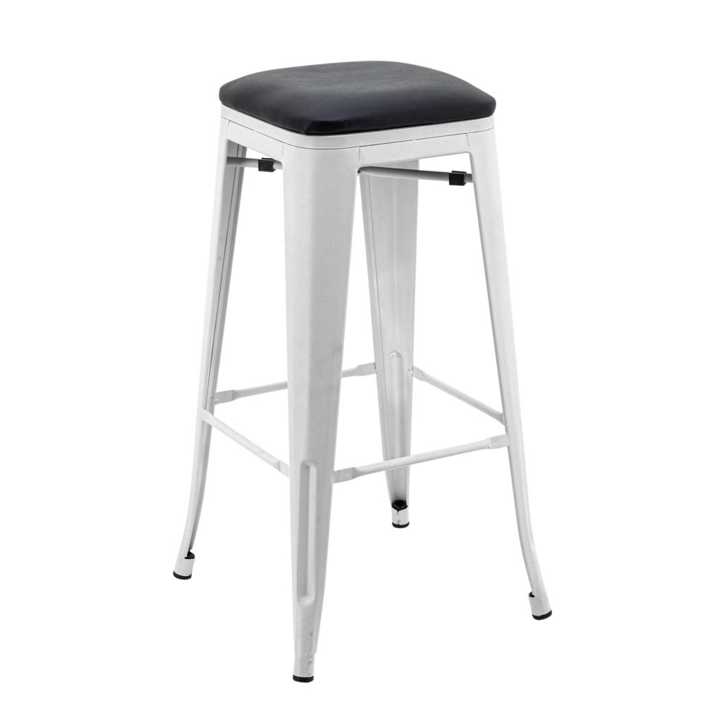 Tall Replica Tolix Stool with Cushioned Seat in Matte White