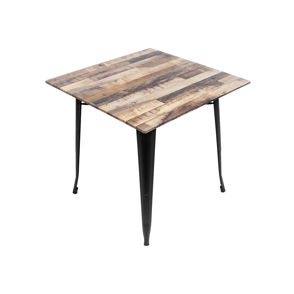 800mm Square Rustic Maple Sliq Isotop Table Top with Black Tolix Base