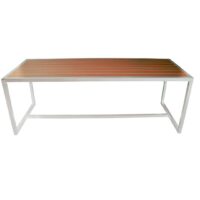Aluminium Matte White Communal Table with Slatted Teak Top