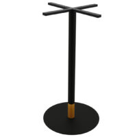 Large Circular Steel Bar Table Base in Matte Black with Gold Tip Round Pole