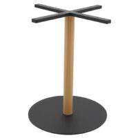 Large Circular Steel Dining Table Base in Matte Black with Oak Look Round Pole