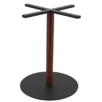 Large Circular Steel Dining Table Base in Matte Black with Walnut Look Round Pole